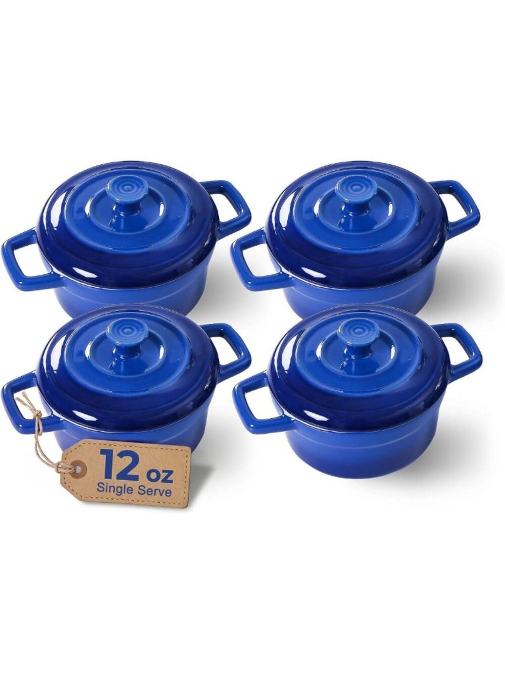 12oz Mini Ceramic Casserole Dish Set with Lid - Stylish Blue Cookware